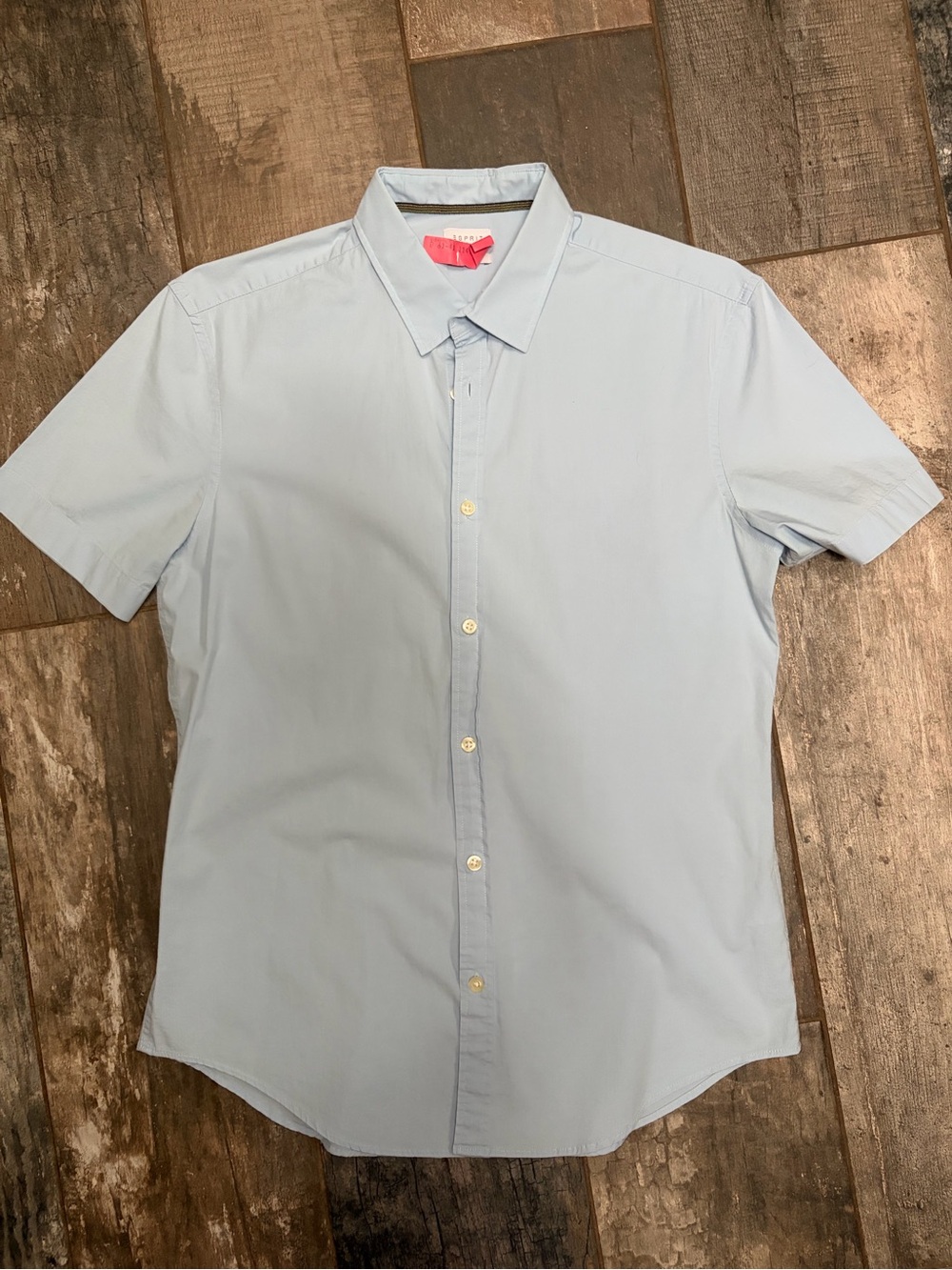 ESPRIT Men's Light Blue Short Sleeve Button-Up Shirt Slim-Fit